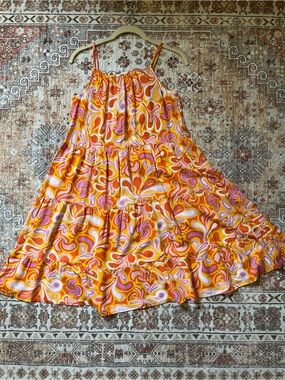 Primark Yellow Orange Pink Swirl Tiered Sundress
